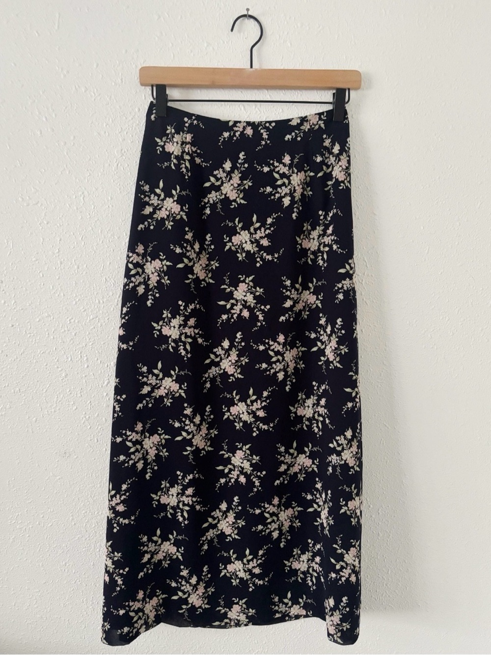 Liz Claiborne Black Midi Skirt with Pink & Cream Floral Print